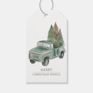 Merry Christmas Rustic Christmas Truck Trees Gift Tags