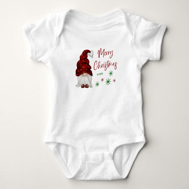 Merry Christmas Rustic Country Girl Gnome Holiday Baby Bodysuit (Front)