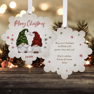 Merry Christmas Rustic Country Watercolor Gnomes Ornament Card