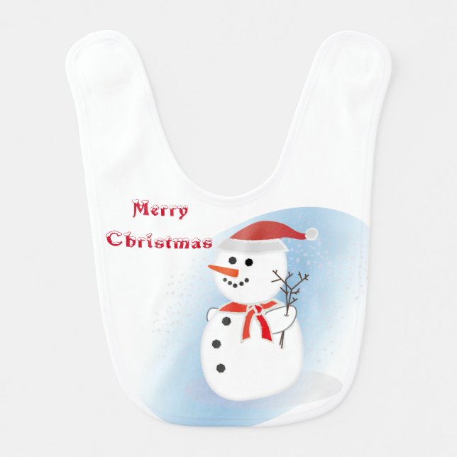 Merry Christmas rustic cute snowman baby bib (Front)
