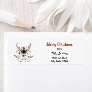 Merry Christmas Rustic Deer Watercolor Botanical 