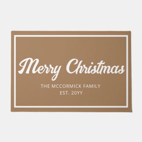 Merry Christmas Rustic Family Name Monogram Doormat