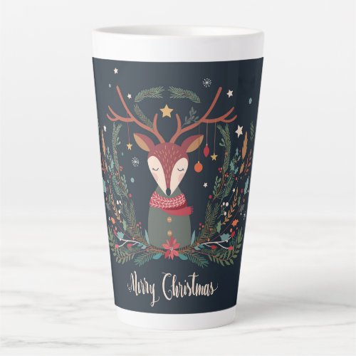 Merry Christmas Rustic Floral Reindeer Latte Mug