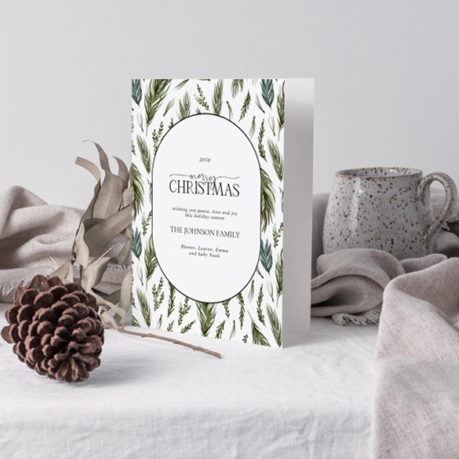 Merry Christmas Rustic Forest Botanicals Photo Holiday Card (Get into the holiday spirit with a heartfelt folded christmas card! 🎅)