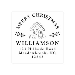 Merry Christmas Rustic Gingerbread Return Address Rubber Stamp