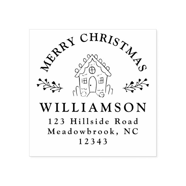 Merry Christmas Rustic Gingerbread Return Address Rubber Stamp (Imprint)