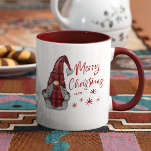 Merry Christmas Rustic Gnome in Red Buffalo Plaid Mug
