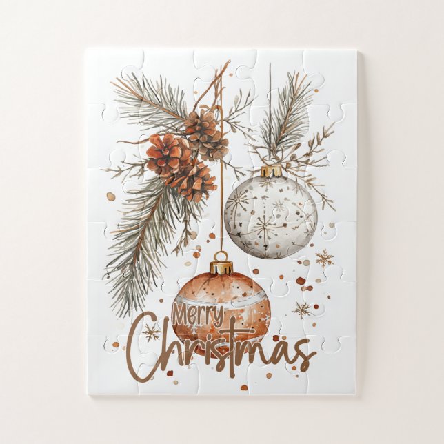 Merry Christmas Rustic Greeting Jigsaw Puzzle (Vertical)