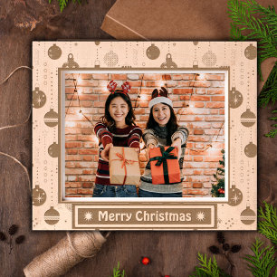 Merry Christmas rustic hoilday photo wooden etched