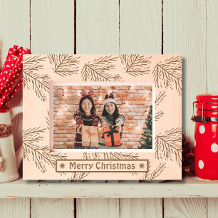 Merry Christmas rustic hoilday photo wooden etched
