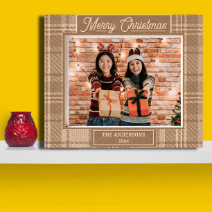 Merry Christmas rustic hoilday photo wooden etched