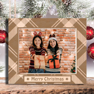 Merry Christmas rustic hoilday photo wooden etched