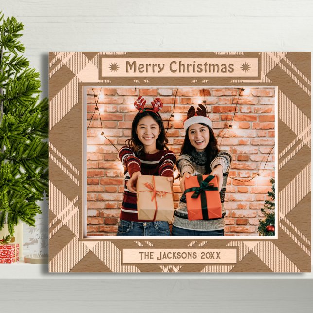 Merry Christmas rustic hoilday photo wooden etched Engraved Frames (Creator Uploaded)