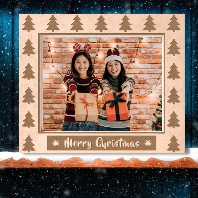 Merry Christmas rustic hoilday photo wooden etched Engraved Frames (Creator Uploaded)