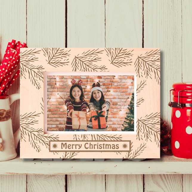 Merry Christmas rustic hoilday photo wooden etched Engraved Frames (Creator Uploaded)