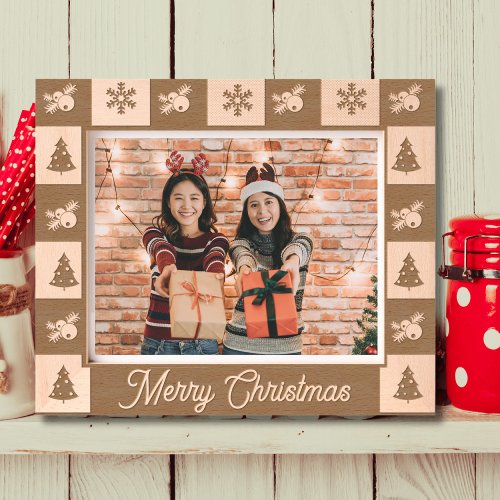 Merry Christmas rustic hoilday photo wooden etched Engraved Frames