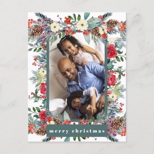 Merry Christmas rustic modern floral 4 photos Holiday Postcard