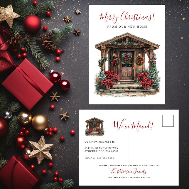 Merry Christmas Rustic New Home Front Door Moving Announcement Postcard (Creator Uploaded)