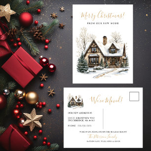 Merry Christmas Rustic New Home Moving Announcement Postcard