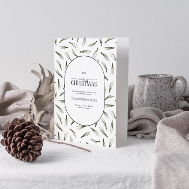 Merry Christmas Rustic Pine Needle Greenery Photo Holiday Card (Get into the holiday spirit with a heartfelt folded christmas card! 🎅)