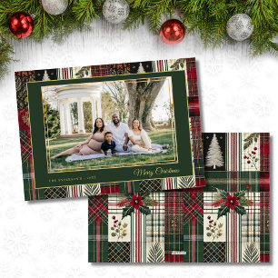 Merry Christmas Rustic Plaid Custom Photo  Holiday Card