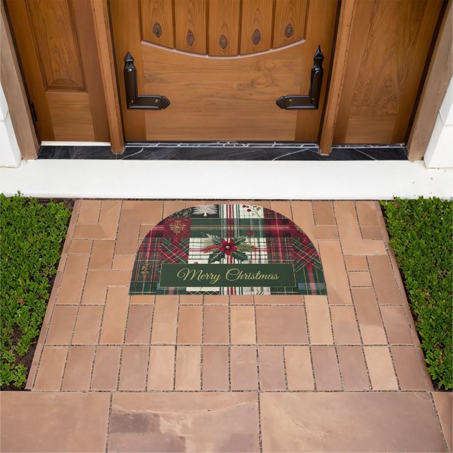 Merry Christmas Rustic Plaid Pattern Doormat (Outdoor)