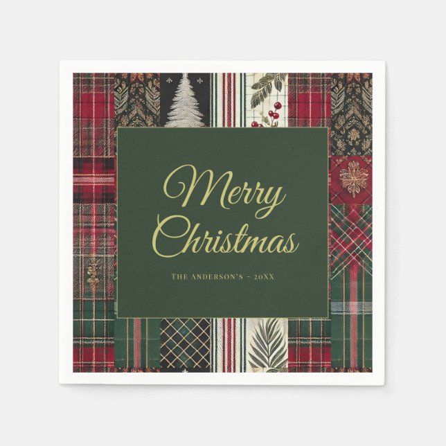 Merry Christmas Rustic Plaid Pattern Napkins (Front)