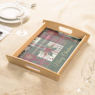 Merry Christmas Rustic Plaid Pattern Serving Tray