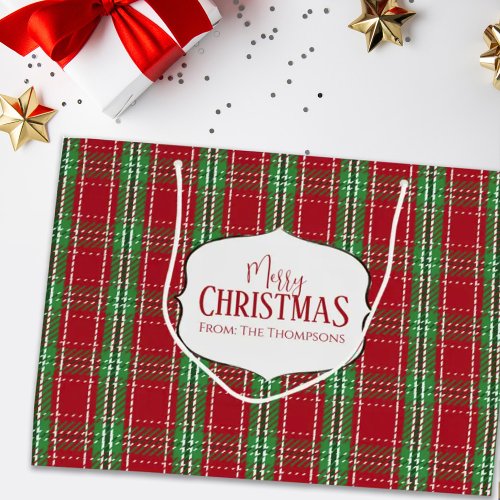 Merry Christmas Rustic Red Farmhouse Plaid Large Gift Bag