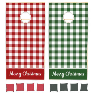 Merry Christmas Rustic Red Green Buffalo Check Cornhole Set