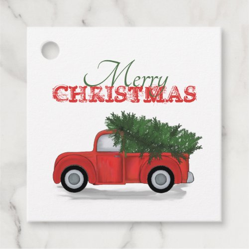 Merry Christmas Rustic Red Truck Classic Cute Favor Tags
