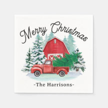 Merry Christmas Rustic Red Truck Farmhouse White