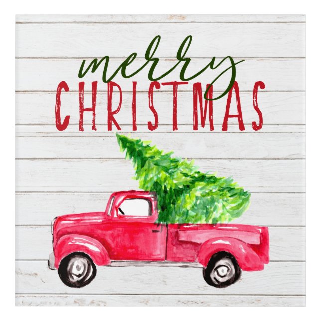 Merry Christmas Rustic Red Truck Festive Tree Acrylic Print (Front)