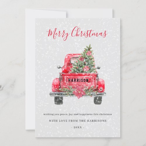 Merry Christmas Rustic Red Truck Flat Holiday Card