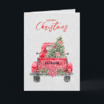 Merry Christmas Rustic Red Truck Holiday Card<br><div class="desc">This design features a watercolor red chevy truck holiday card. Personalize with your name on the license plate and message inside.</div>