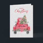 Merry Christmas Rustic Red Truck Holiday Card<br><div class="desc">This design features a watercolor red chevy truck holiday card. Personalize with your name on the license plate and message inside.</div>