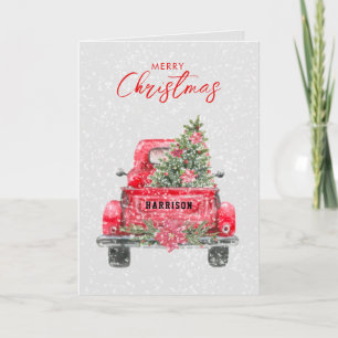Merry Christmas Rustic Red Truck Holiday Card
