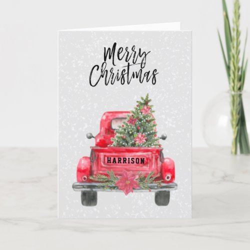 Merry Christmas Rustic Red Truck Holiday Card