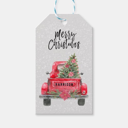 Merry Christmas Rustic Red Truck Holiday Gift Tags