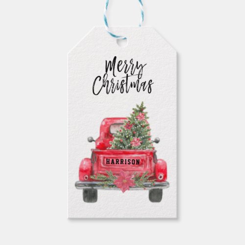 Merry Christmas Rustic Red Truck Holiday Gift Tags