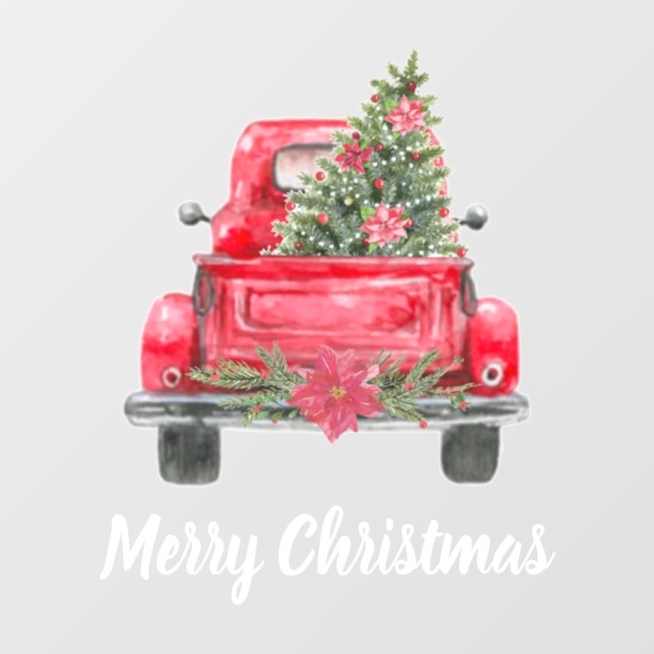 Merry Christmas Rustic Red Truck Window Cling | Zazzle