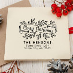 Merry Christmas Rustic Ribbon Family Address Rubber Stamp<br><div class="desc">Merry Christmas Rustic Ribbon Family Address rubber stamp. Rustic address stamp for your Christmas mail with Merry Christmas script. Rustic ribbon with foliage.</div>