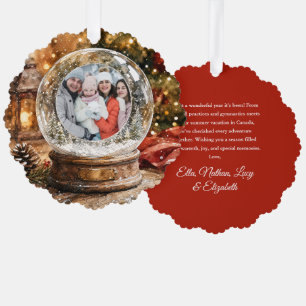 Merry Christmas Rustic Snow Globe Photo Ornament Card
