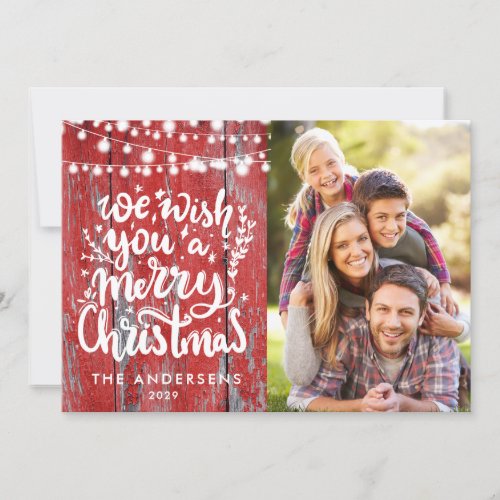 Merry Christmas Rustic String Lights  Holiday Card
