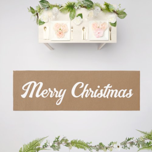 Merry Christmas Rustic Tan White Script Typography Outdoor Rug