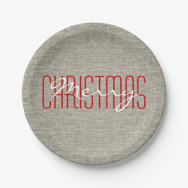 Merry Christmas Rustic Texture | Holiday Paper Plates (Front)