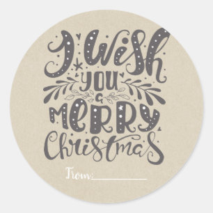 MERRY CHRISTMAS Rustic Type Holiday Kraft Favor Classic Round Sticker