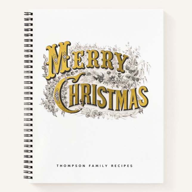 Merry Christmas Rustic Vintage Recipe Cookbook Notebook (Front)