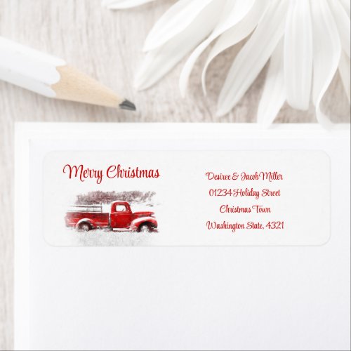 Merry Christmas Rustic Vintage Red White Truck Label