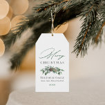 Merry Christmas Rustic Winter Greenery Family Gift Tags<br><div class="desc">Elegant "Merry Christmas" holiday gift tag design features rustic and neutral winter watercolor greenery framing the modern and stylish green and charcoal gray wording. Personalize with your last name,  family member names,  and the year.</div>